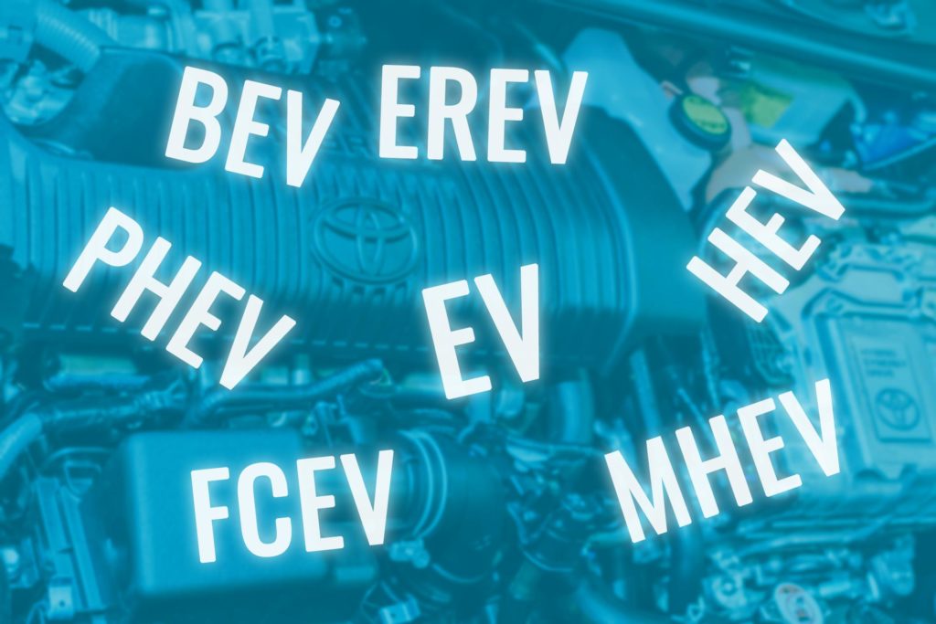 Afkortingen EV's (BEV, PHEV. HEV, FCEV)