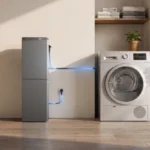 Thumbnail of  De EcoFlow STREAM AC 5000 thuisbatterij aangesloten op een stopcontact en een wasmachine in een lichte bijkeuken.