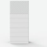 Thumbnail of  Vooraanzicht van de witte, modulaire FoxESS Power Q All-in-one thuisbatterij met een gestreept bovenpaneel.