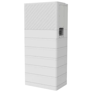 Witte FoxESS Power Q All-in-one thuisbatterij bestaande uit een gestapeld modulair systeem met een geribbelde bovenkant.