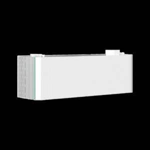 Zijaanzicht van een witte, rechthoekige Sigenergy Sigenstor Battery 8.0 kWh met LED-indicatorstrip en koelribben.